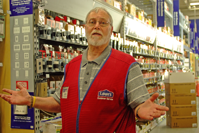 Jack Tumelty left the Marines for a carreer managing in a PECO Plant. When retirement  lost its apeal about six years back, he found a job he really likes in the electronic department at Lowe's in Willow Grove.